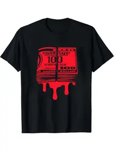💸✨Red Dripping 100 Dollar Bill T-Shirt | Hustle Culture Money Drip Graphic Tee | Hip Hop Streetwear Casual Top for Men & Women