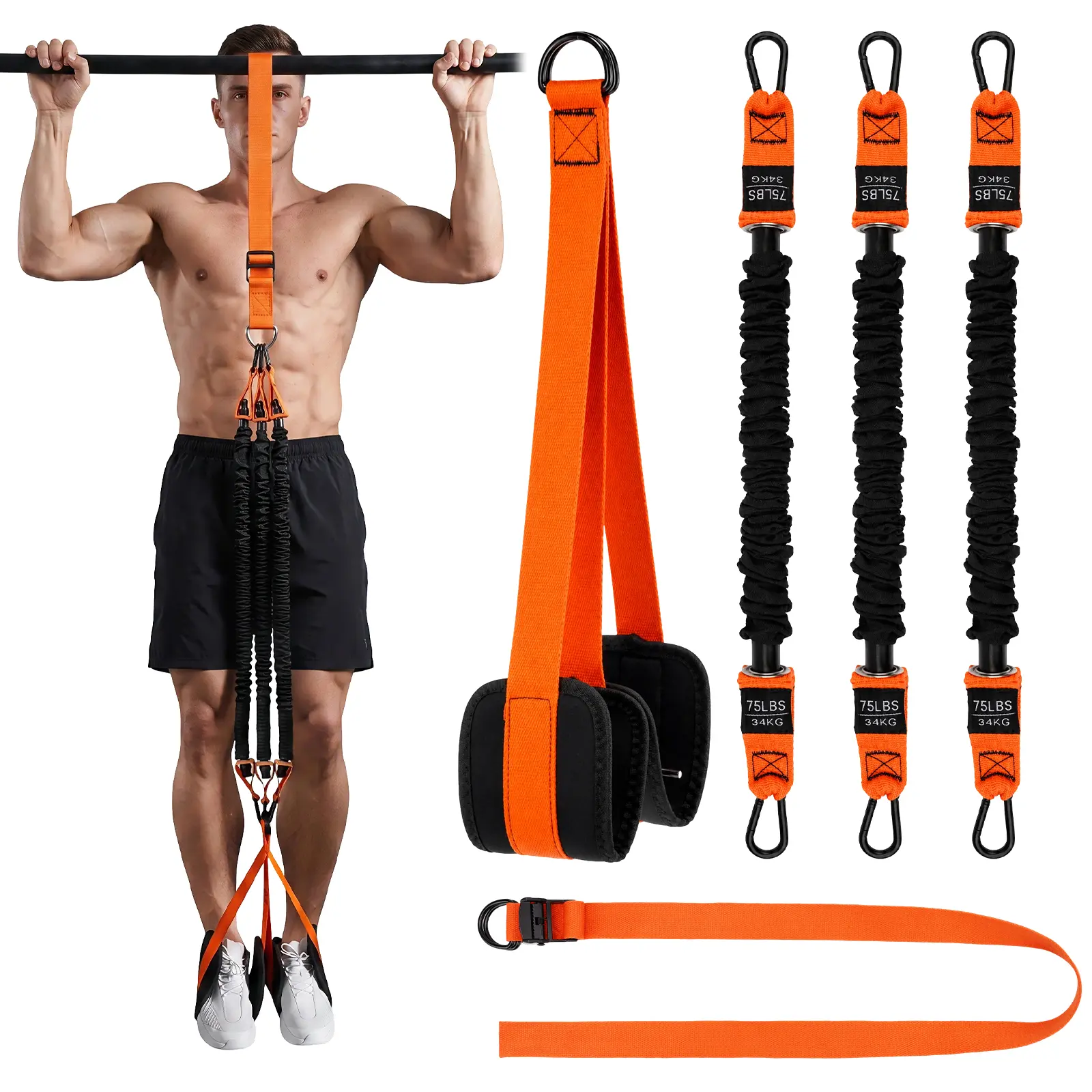 Unisex Orange Resistance Bands, High Load 75LBS Capacity, Default Standard Pack for Strength Training, No Excess Redundancy Fitness Suspension Trainer Accessories