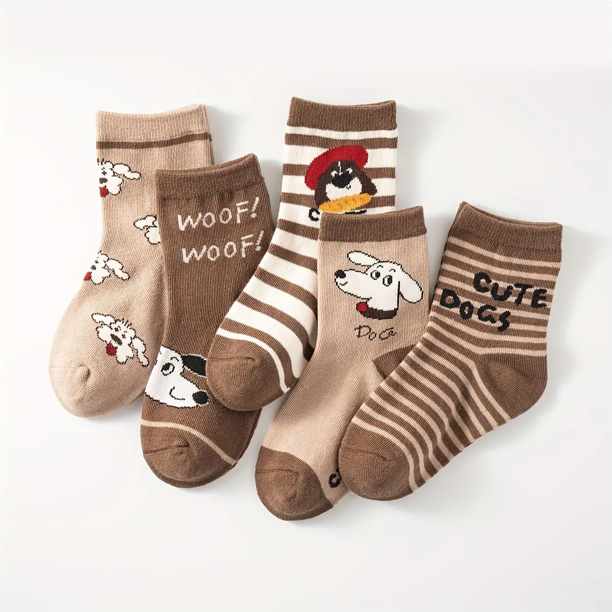 Kids' Seamless Knitted Socks (5 Pairs), Soft & Breathable, Puppy Print Animal Cartoon Theme, All-Seasons Socks for 1-12 Year-Old Boys & Girls, Seamless Socks