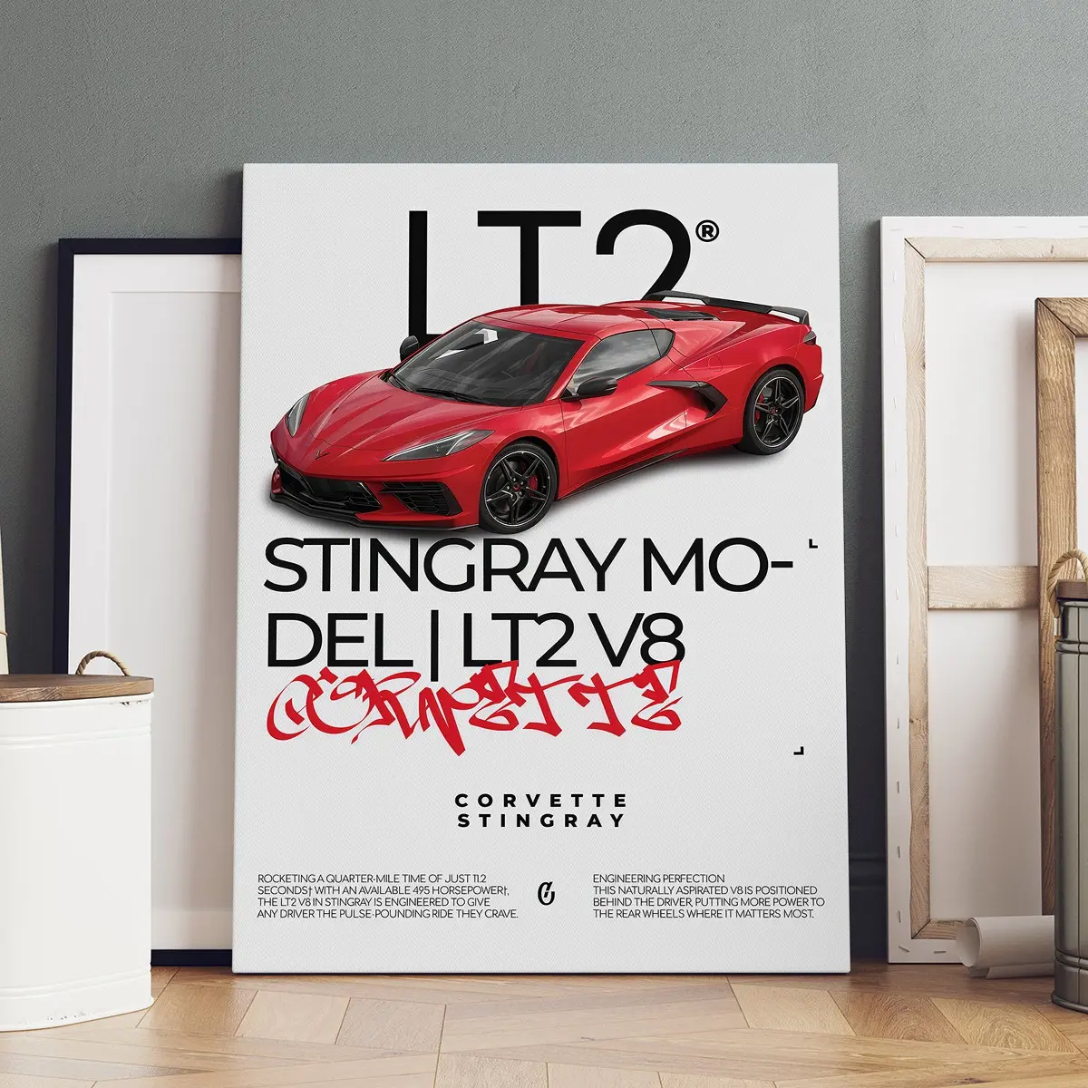 1-count wooden frame canvas, cool muscle sports car decoration poster, collectible car decoration, fashionable home art wall decoration, modern living room and bedroom decoration, exquisite gifts, Wall Art Painting