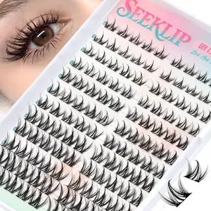 Lash Clusters Manga Lash Clusters Spiky Doll Anime DIY Eyelash Extensions Natrual Doe Eyed C Curl 8-16MM 120Pcs Individual Lashes with Black Cotton Band for Cosplay (Narcissus)