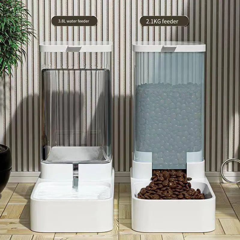 Pets Auto Feeder, Food Feeder and Water Dispenser Set for Medium & Large Dogs Cats and Pets Animals (2.1KG Automatic Feeder + 3.8L Automatic Drinker)
