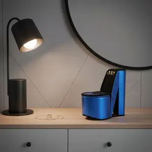 360 Stand 10 in. Black, Blue & Gold Fabric, Wood & Felt 6-Section Decorative Standing Jewelry Box - Cultural/Thematic Designs, Bedroom Storage Organiser, Home Decor Gift