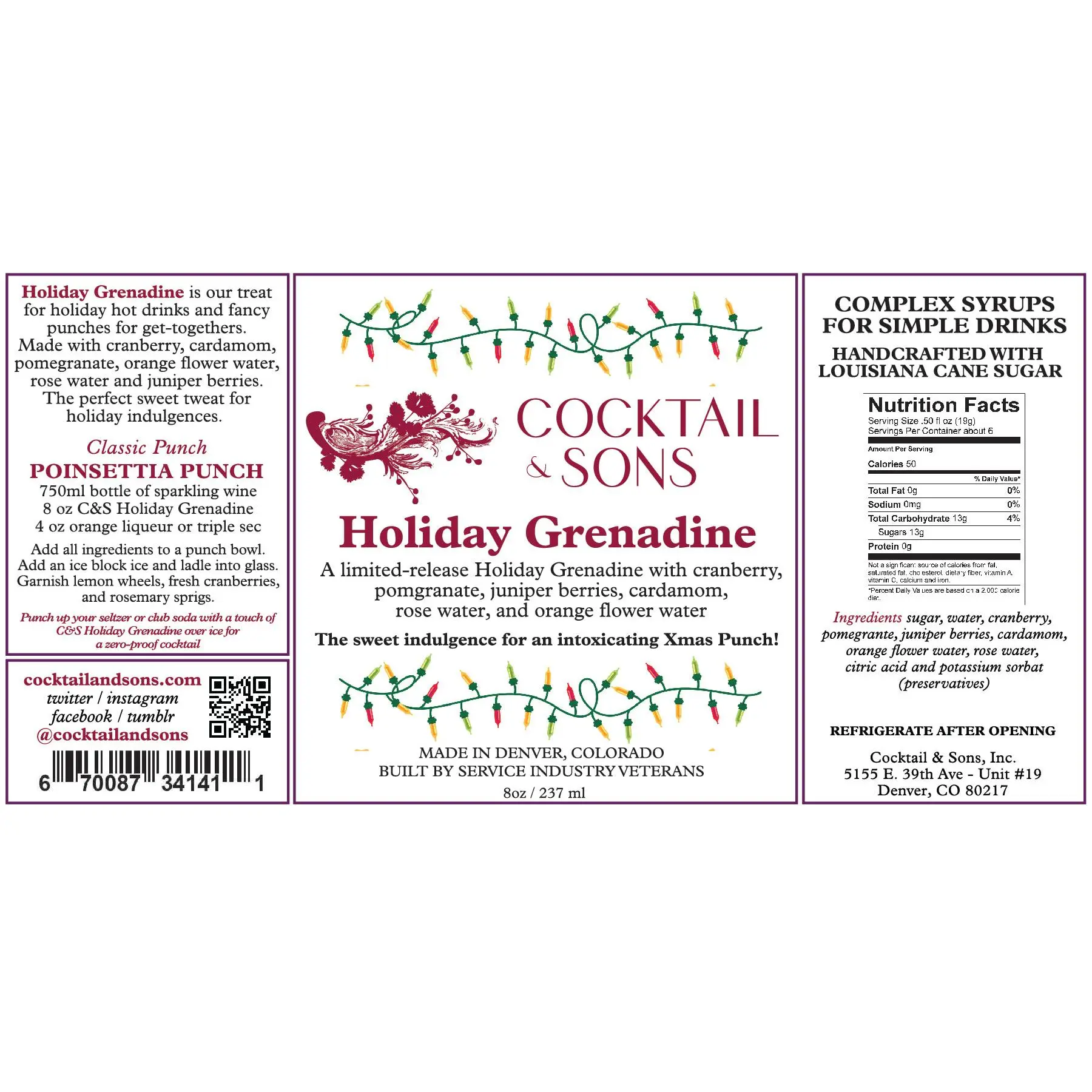 Holiday Grenadine | Cocktail & Sons 8oz