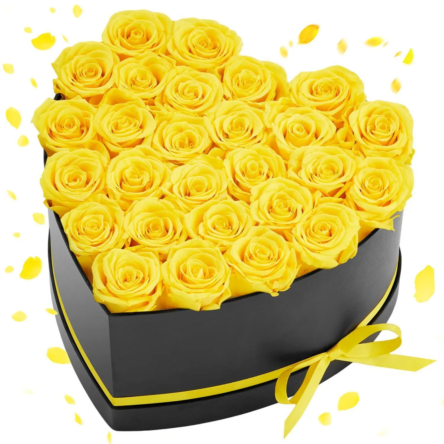 VEVOR Preserved Roses Decor, 27-Count Eternal Flower Bouquet in Heart-Shaped Box, Birthday Gift for Women, Ideal for Anniversary, Valentine's Day, Yellow