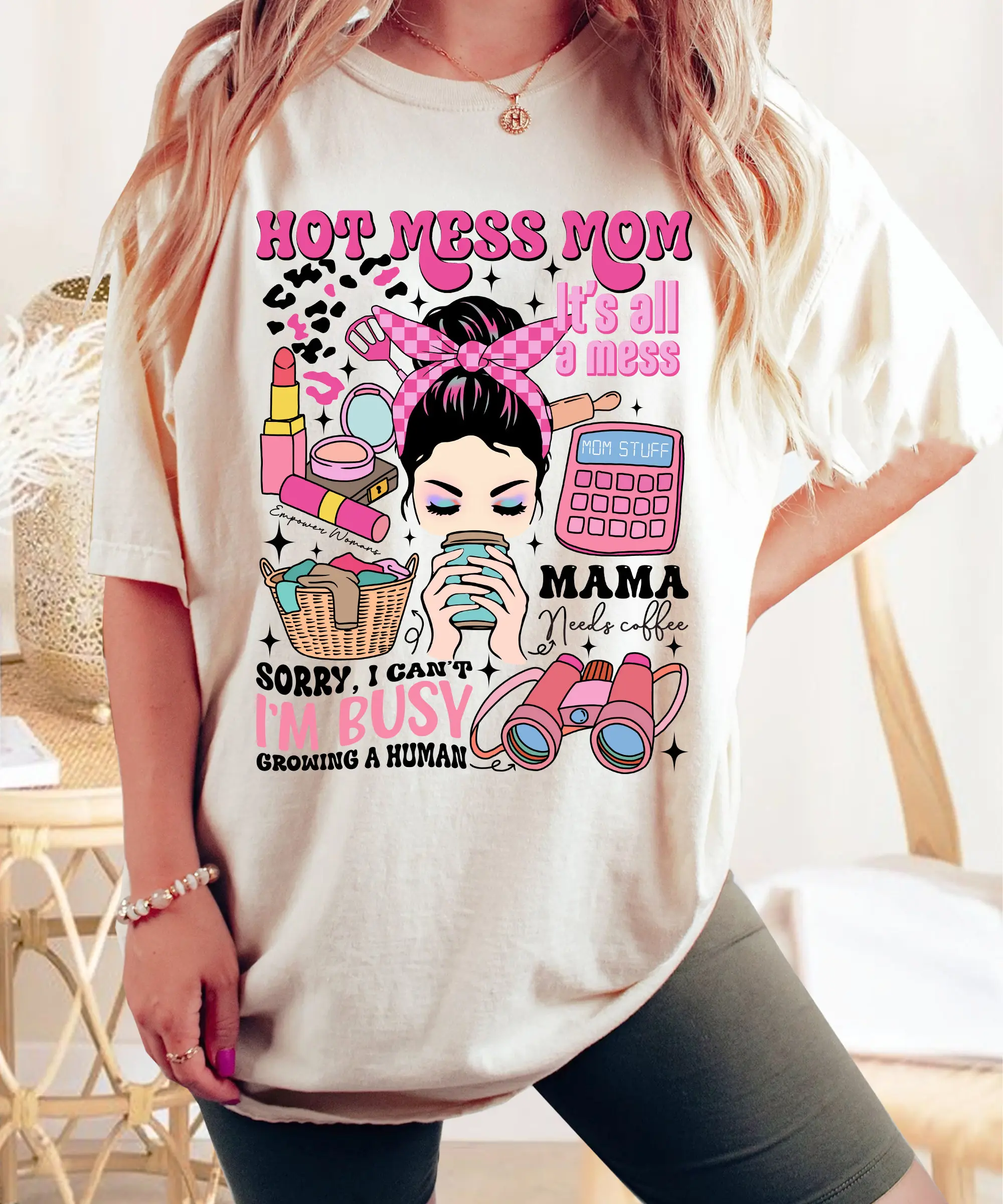 Hot Mess Mom, It's All A Mess Tshirt, Mama Needs Coffee Tee, Sorry I Can't Im Busy Growing A Human, Sacrastic Mom, Hot Mess Mama Tee, Gift For Mom, Unisex T-Shirt, Gifts For Him Her, Short Sleeve Tee Shirt, Gifts For Her
