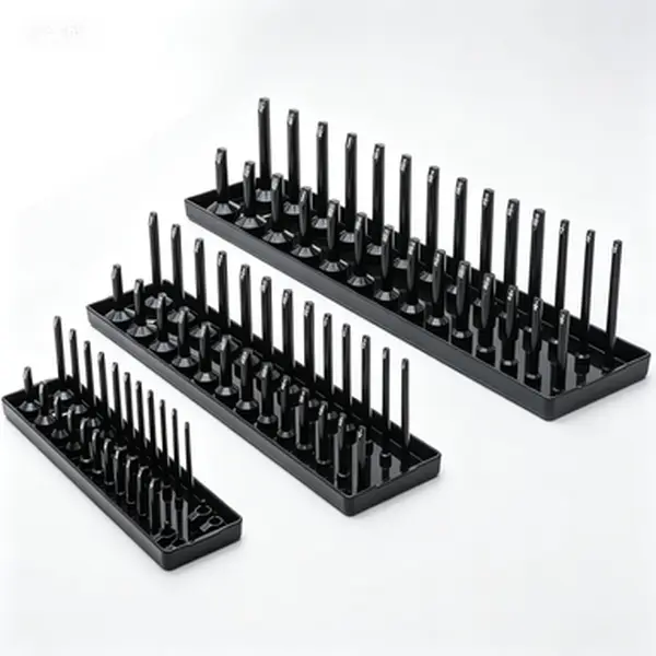 SAE Socket Storage Tray Set, 3-Piece 1/4" 3/8" 1/2" Drive Organizer, Tool Tray for Socket Wrench Set, Heavy-Duty Plastic, Secure Fit, Socket Holder for Toolbox Organization