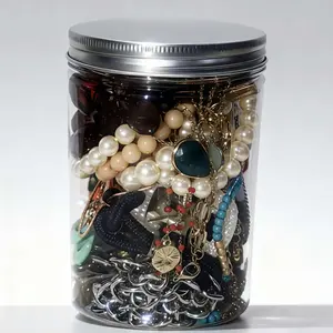 Jewelry Sets Storage Jar Organiser for Women Transparent with Silver Lid Perfect Gift for Birthday Anniversary Mother's Day Valentine's Day Clear Jar Organizing
