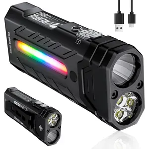 EDC Rechargeable Flashlight 3250 Lumens with RGB Light,55 Modes Multifunctional Flat Flashlight with Floodlight,Spotlight and  Base, USB C Flashlight for Camping,,