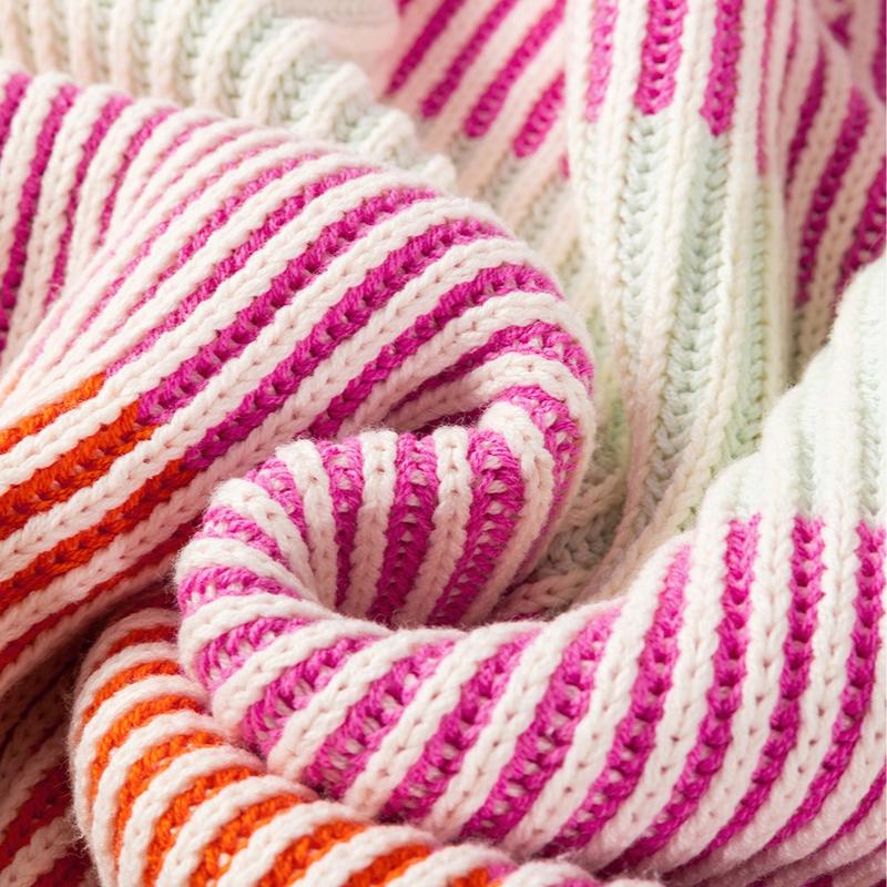 Women's Sweet Candy Pink Colorblock Textured Knit Bubble Sleeve Sweater