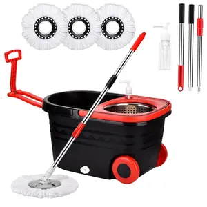 Viral Spin Mop and Bucket Set with Wheels/ Microfiber Replacement Mop Refills, Stainless Steel Mop Handle with 180 Ratation, Wring System Mop Heads for Cleaning Tools