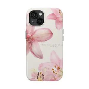 [Popular]God Is Within Her Psalm 465 Phone Case with Pink Lily, Delicate Lily Blossom Bible Verse Cover for iPhone, Inspirational Floral Grace Compatible with Samsung Galaxy S25