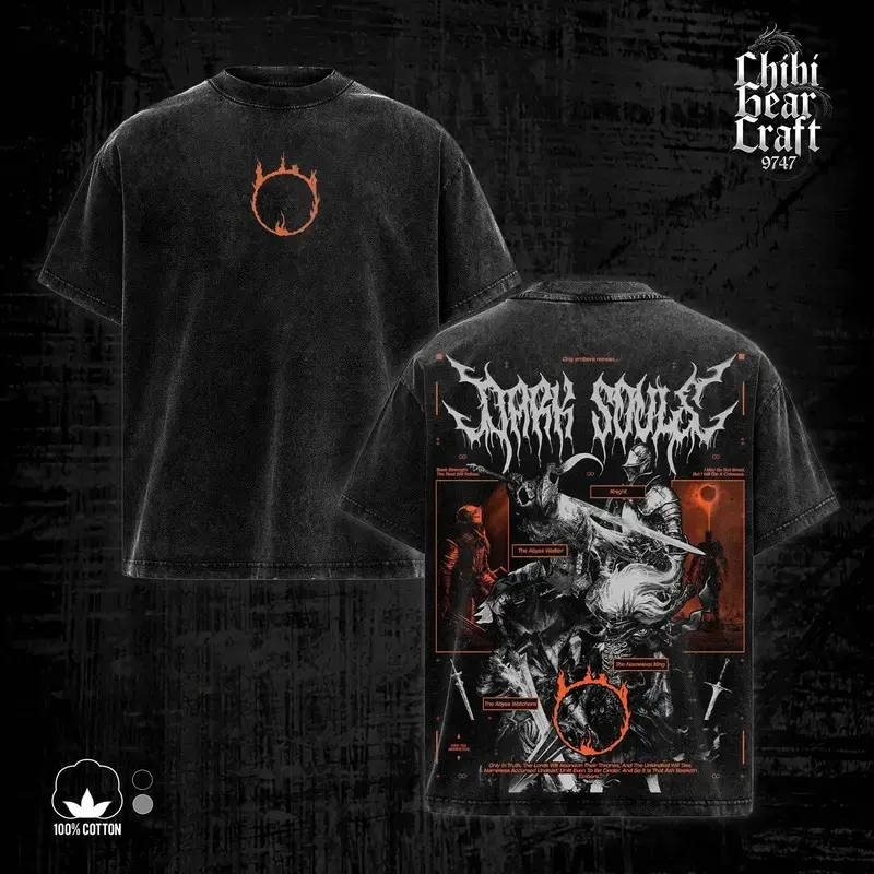Dark Souls Shirt The Abyss Walker Nameless King Vintage Acid Washed Oversized T-Shirt Tank Top Gothic Hoodie Graphic Tee Y2K Clothing Summer Men Clothes Outfits Unisex Video Game Clothes Gifts For Him Apparel Epic Dark Fantasy Soulsborne Merch Top