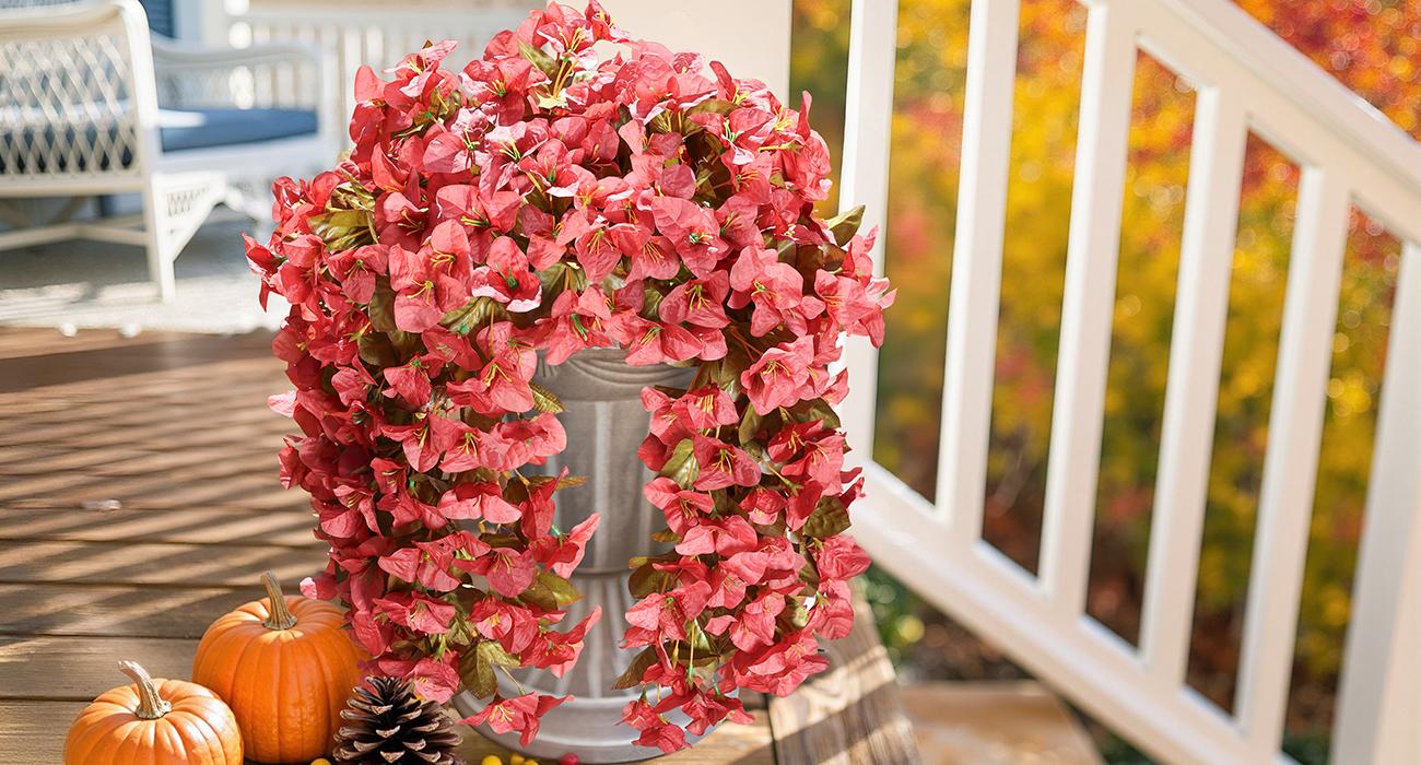 Ivydale Bougainvillea Artificial Hanging Flowers Plants for Outdoors Decoration, 2pcs Fake Flowers Silk Bougainvillea Vines Realistic UV Resistant Faux Flowers for Planters Porch Patio Urn, Hot Pink,dorm decor,dorm room decor