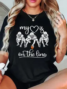 100% Cotton T shirts My Heart Is On The Line Offensive Lineman vintage football T-Shirt Breathable & Comfort Fit Tee Women,Short Sleeve Crew Neck Top for All Seasons,Graphic Tees Women Tops