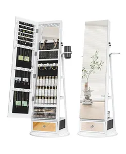 Summervibes LHBCRAFT 360° Swivel Jewelry Cabinet with LED Light, mirror cabinet, jewelry armoire, Mirror with Storage, Standing Jewelry Armoire Organizer gift idea