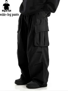 Men's Regular Fit Solid Drawstring Cargo Pants, National Day Clothing, Casual Pocket Elastic Waist Trousers for Daily Wear, Streetwear Men's Bottoms for All Seasons, Casual Jogging Pants