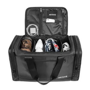 PREMIUM Sneaker Bag, Duffel Bag, Gym Training Bag, Travel Bag, Basketball Bag, Footbal Bag with 3 adjustable compartment dividers (Black/Black)