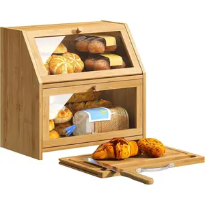 Bread Box with  Board Kitchen Bread Storage Organizer Farmhouse Countertop Double   Bread Box()