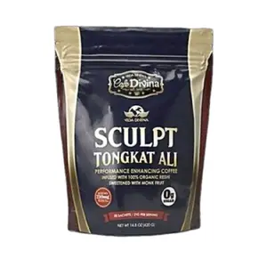 Café Divina Sculpt Tongkat Ali Performance Enhancing Coffee Infused with 100% Organic Fish Sweetened with Monk Fruit 14.8 oz Fitness 20 Sachets per Bag.