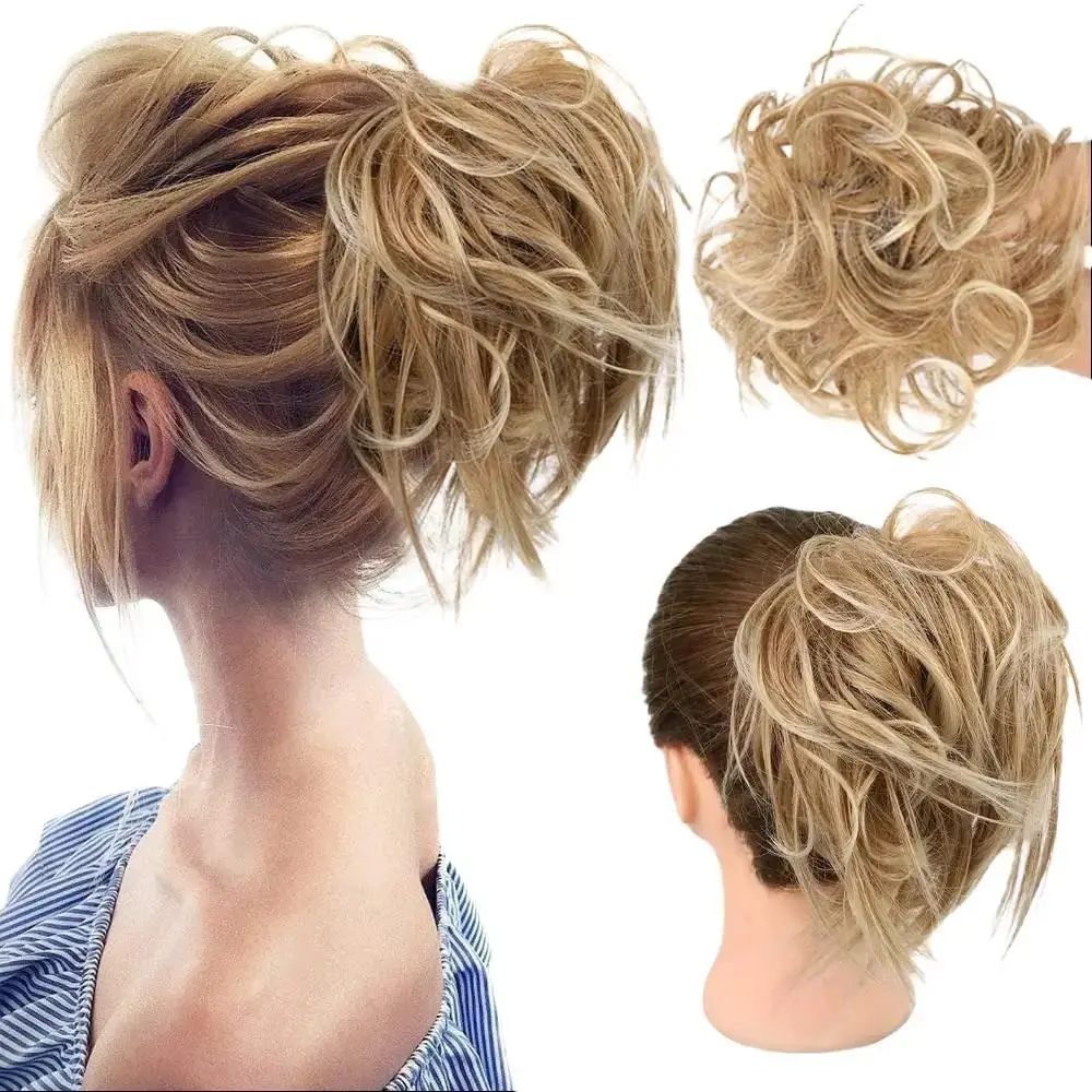 AISI HAIR Tousled Updo Messy Bun Ponytail Hairpiece Synthetic Hair Extensions Scrunchies for Women Wiglets DCC Kelli Wavy Ponytailwig Curly Honey Blonde Glueless Clip In Hair Topper Clip