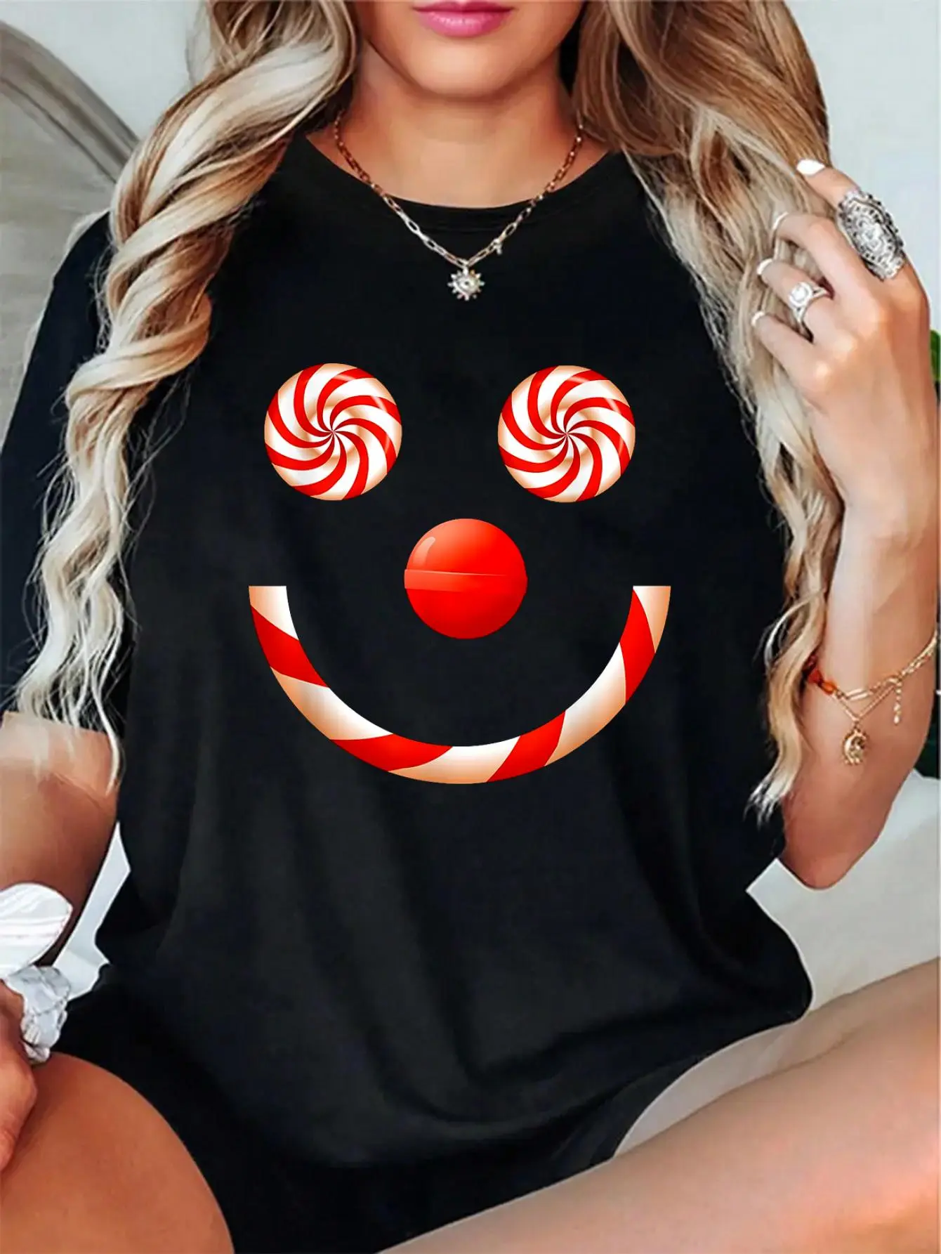 Unisex 100% Cotton Christmas Candy Cane Shirt for Kids & Teens - Candy Lover Sweet T-Shirt, Autumn Women’s T-Shirt with Merry Christmas Lettering & Snowflake Design