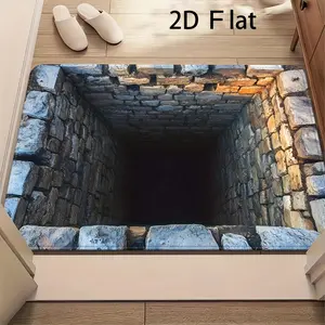 2D Flat - 1pc Realistic Stone Masonry Deep Pit Door Mat, A Unique Addition To Your Rug Collection, Ideal For Home Entryway Welcome Mats, Kitchen, Living Room, Bathroom, Bedroom - Rectangular, Kitchen Entry Mat, Ambient Decorative Floor Mat, 2D Flat