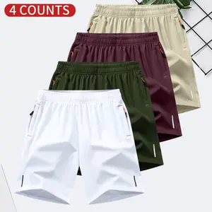 Men's 4-Pack Solid Color Quick-Dry Breathable Shorts, Regular Fit Casual Comfort Zipper Pockets Elastic Waist Summer Shorts Men's Bottoms Loungewear Menswear