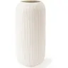 8 In Modern Ribbed White Ceramic Vase - Farmhouse Style Neutral Home Decorative Accent Vase for Coffee Table, Room Decoration, Pampas Grass Display, Ceramic Vases