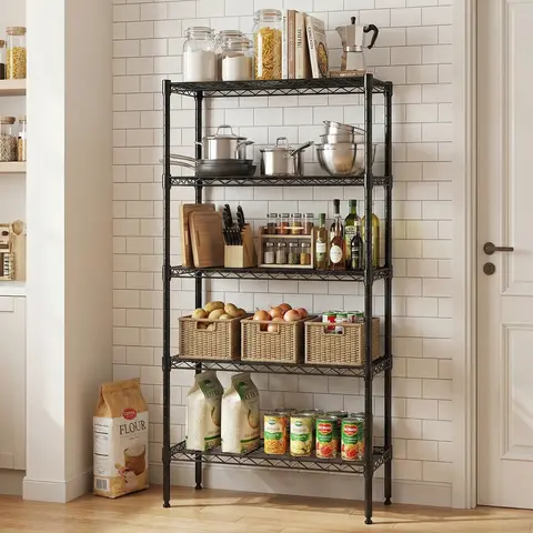 Heavy-Duty 3-Layer Adjustable-Tier Rectangle Metal Freestanding Utility Shelves-Racks, Rustproof Coating, 250lb (25+ kg) Capacity, Floor-Safe Rubber Feet, Heat/Cold Resistant Organiser for Bedroom, Room Storage