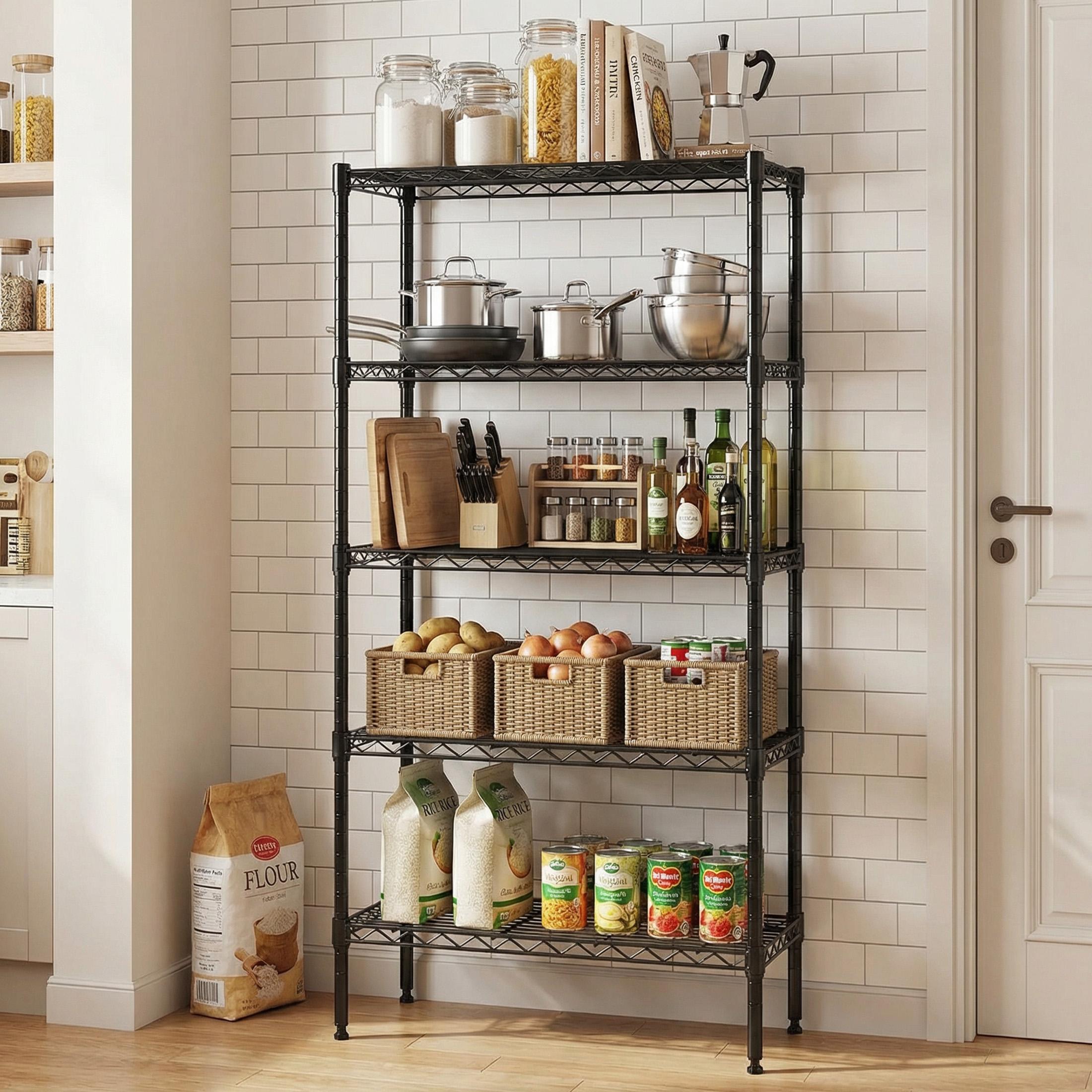 Adjustable Multi-Tiered Rectangular Rustproof Large Metal Freestanding Utility Racks - Heavy-Duty Space Saver Storage Organizer with 25+ kg Capacity for Kitchen, Garage