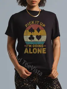 100% Cotton Unisex Pick It Up I'm Going Alone Vintage Euchre Card Game T-Shirt Casual Graphic Printed Vintage Tshirt