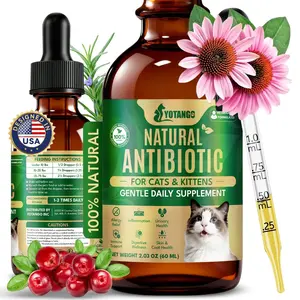 YOTANGO Cat Natural Herbal Defense Supplement - Chicken Flavor, 60ml - Liquid Immune Support for Cat Cold, UTI Relief, Sneezing, Runny Nose & Itchy Skin Care, Digestive Probiotics Drops for All Breeds