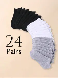 24 Pairs Kids Classic Casual Sports Socks, Comfortable Breathable Durable Quality Moderate Thickness Boys Girls Crew Socks, Daily Wear Baby Short Socks