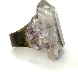 Crystal Quartz And Amethyst Gemstone Adjustable Ring