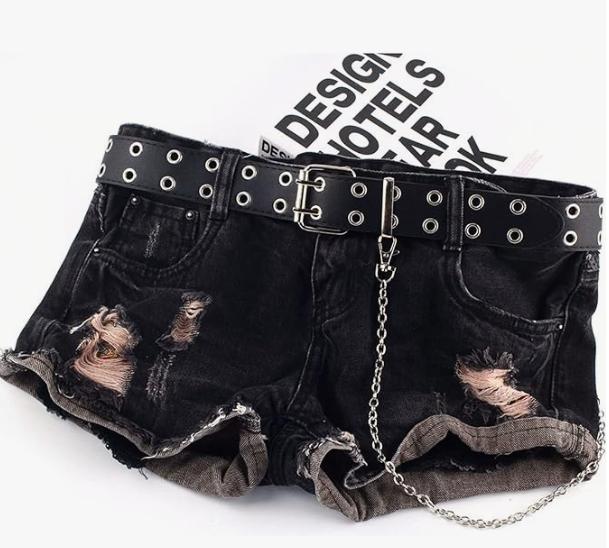 Gothic Belt with Chain, Double Grommet Buckle Leather Belt for Men and Women, Fashion Belt for Jeans and Pants, Punk Rock Y2K Style