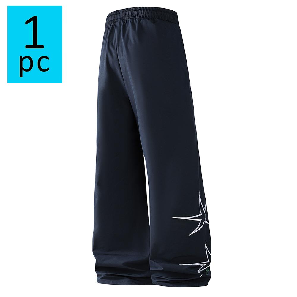 Spring/summer lightweight men’s solid-color athletic casual pants—slim straight-leg joggers with an elastic drawstring waistband and vintage star embroidery; suitable for everyday wear and American street dance styles for both men and women.