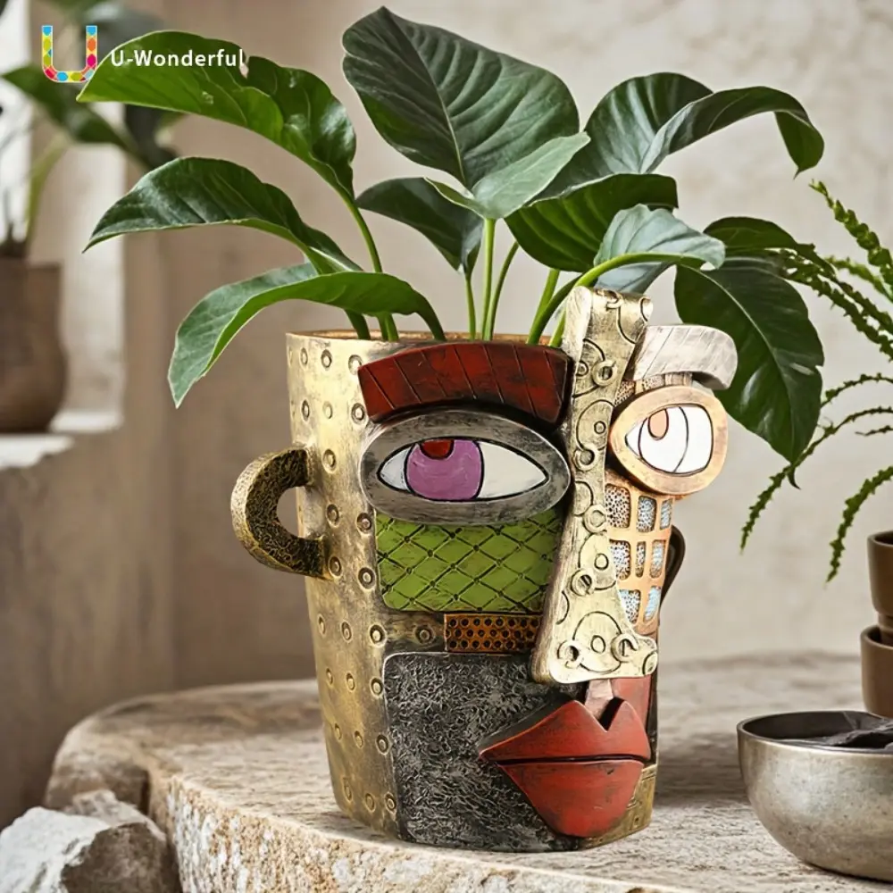 u-wonderful Abstract Face Resin Vase - 0-50 cm, 1L Picasso-Style