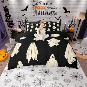 Comforter Cover,Ghost Decorations,Kids Halloween Ghost Printed Duvet Cover for Kids Boys Girls Teens,Black Halloween Theme Bedding Set,Bedroom Decor for All Season(No Filler)