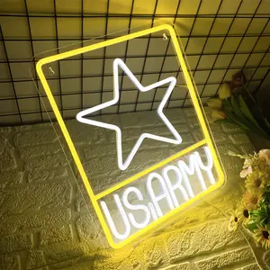 Army Flag Neon Sign Military Star Flag Neon Light Wall Decor LED Neon Sign Man Cave Night Light Beer Bar Pub Bedroom Gift Veteran Boys Decorative Neon Sign