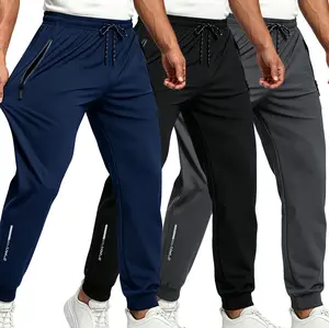 3-Pack — Men’s Ice Silk Quick-Dry Athletic Pants — Lightweight and breathable, elastic waistband with zippered pockets, perfect for running and everyday wear