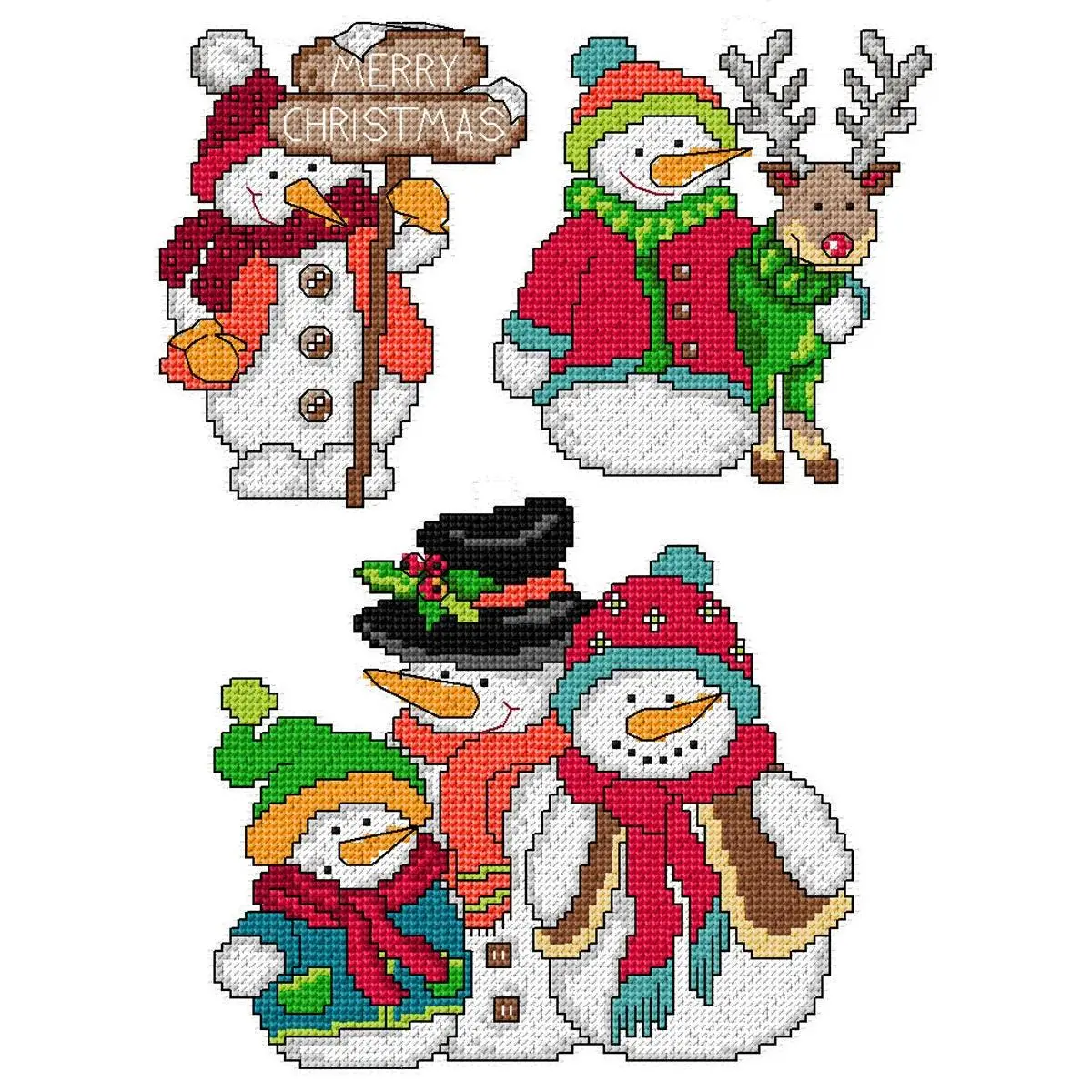 Snowmen Set of 3 Designs Plastic Canvas Counted Cross Stitch Kit by Orchidea 8707