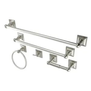 212 MAIN 5-Piece Kingston Brass Bathroom Accessory Combo, Satin Nickel Contemporary Bathroom Set with Towel Storage and Concealed Screws for Home Improvement