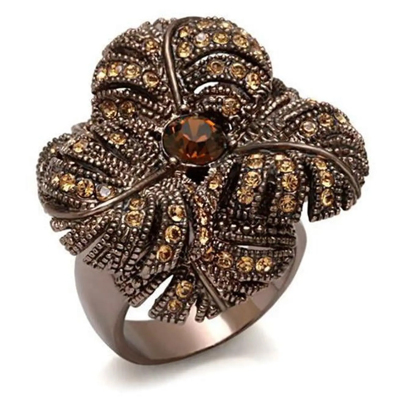 212 MAIN Women's Fashion Ring in Chocolate Gold Plated Brass with Smoked Quartz Top-Grade Crystal, Jewelry that Enhances Natural Beauty, Size 8, Female, Everyday Wear, Crystal Accent
