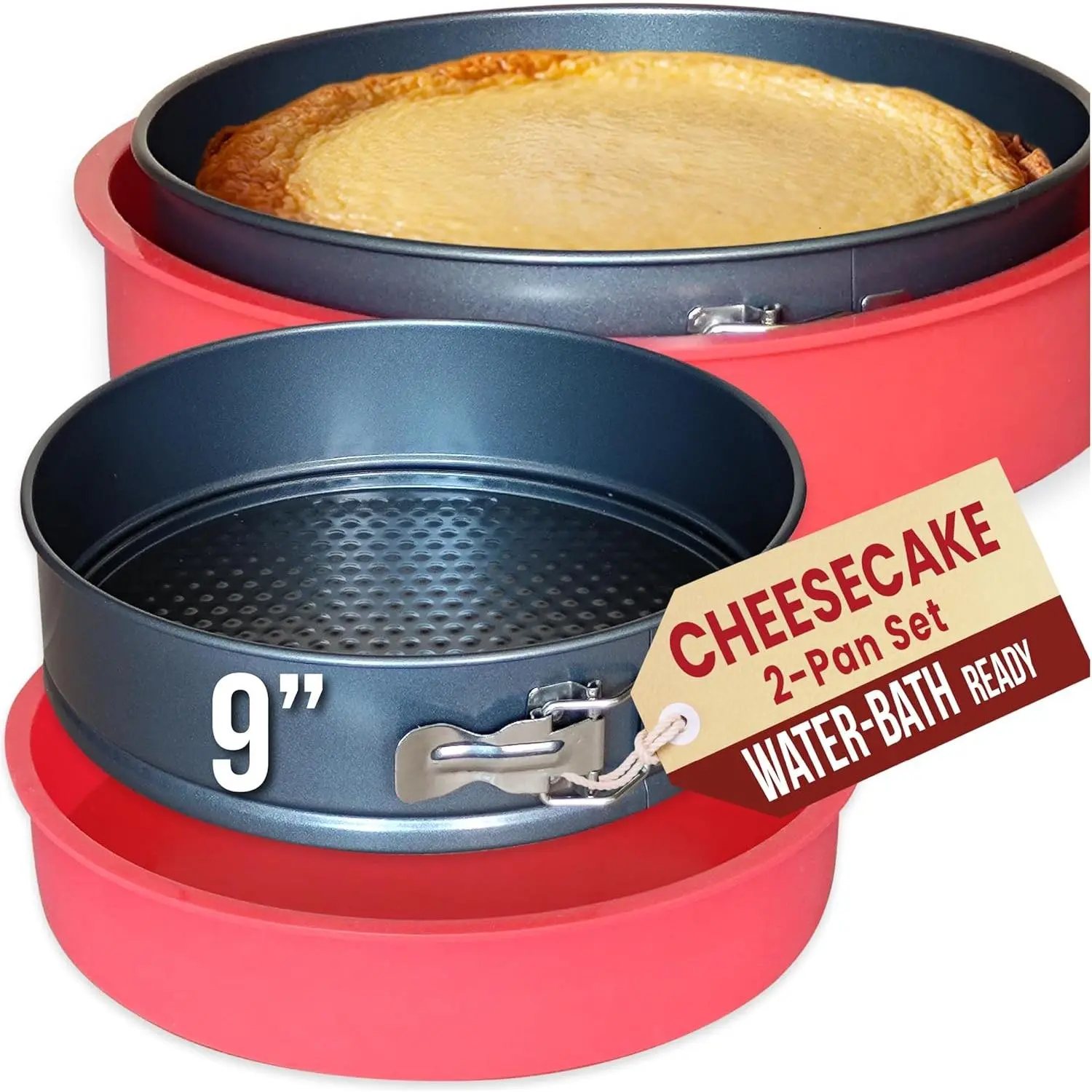 Springform Pan 9 Inch NONSTICK - 9 Springform Cheesecake Pan with LEAKPROOF  PANprotector - Spring Form Pans 9 Inch - Cheese Cake Pans for Baking in WATER BATH NO FOIL WRAP