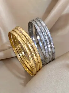 3pcs exquisite and luxurious stainless steel gold-plated bracelets, fashionable stacked jewelry accessories, the perfect gift choice for girlfriends and family