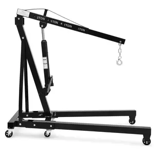 Hydraulic Engine Hoist 2 Ton, Cherry Picker Shop Crane with 6 Casters and Telescopic Boom, 4400 Lbs Heavy Duty Engine Hoist Crane Lift for Garage, Workshop, Automotive Repair, Black