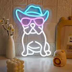 Creative Cowboy Hat Design Dog Shaped Neon Sign, 1 Count USB Powered Neon Light, Decorative Neon Sign for Home Party Bedroom Room Wall Decor, Led Neon Lights
