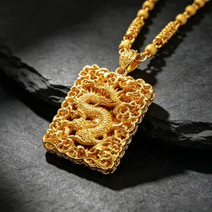 18K Gold Plated Hollow Carved Dragon Pendant Necklace,, Retro Oriental Chinese Dragon Design Amulet Jewelry, Waterproof Anti-fade Hip Hop Streetwear Accessory, Viral TikTok Trending Lucky Charm Chain, Ideal Birthday Holiday Protection Gift for Men & Women