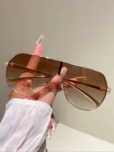 Men's Shield Shape Luxury Leopard Head Decor Metal Frame Fashion Glasses, Integrated Lenses, Casual Style, All Seasons, Classic Metal Frame Sunglasses